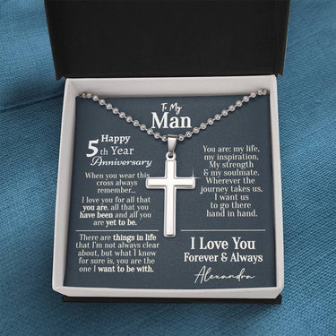 5th Year Anniversary Ball Chain Cross Necklace - Love You This Much
